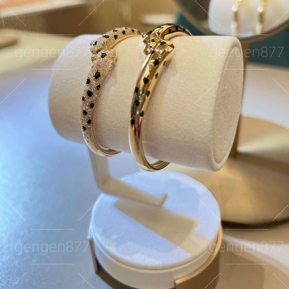 Narrow Open Bangle With Double Leopard Head & Spotted Design, Full Diamond Inlaid Fashion Couple Jewelry