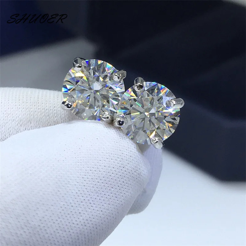 18K White Gold Pt950 Platinum Total Carat Round Brilliant Cut Pass Diamond Tester D Color 4 Prongs Stud Earrings 260622 - view 3