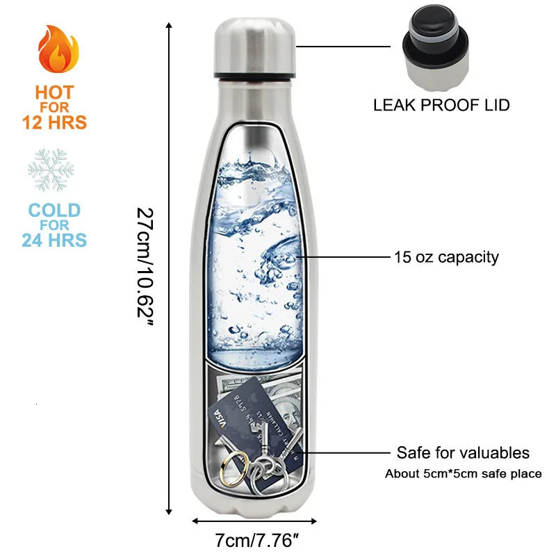 Secret Hidden Safe Steel Water Bottle Safe Money Box Secret Stash Spot Can Hidden Safes Storage Compartment for Cards Keys Cash 260622 - view 3