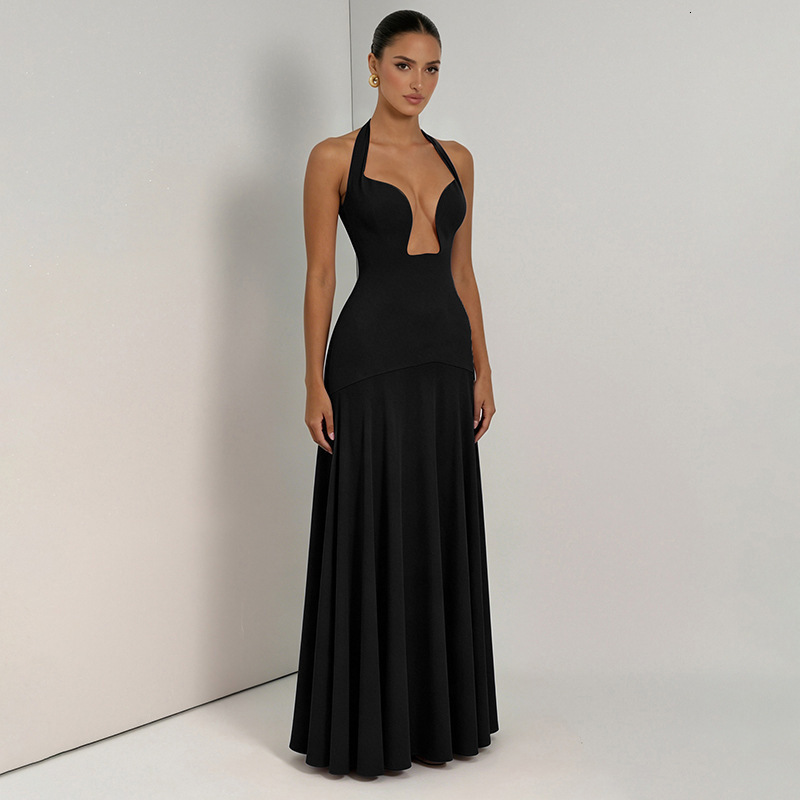 2024 Elegant Cut Out White Long Dress For Women Fashion Patchwork Pleated Backless Sling Dresses Lady Holiday Beach Robes250222