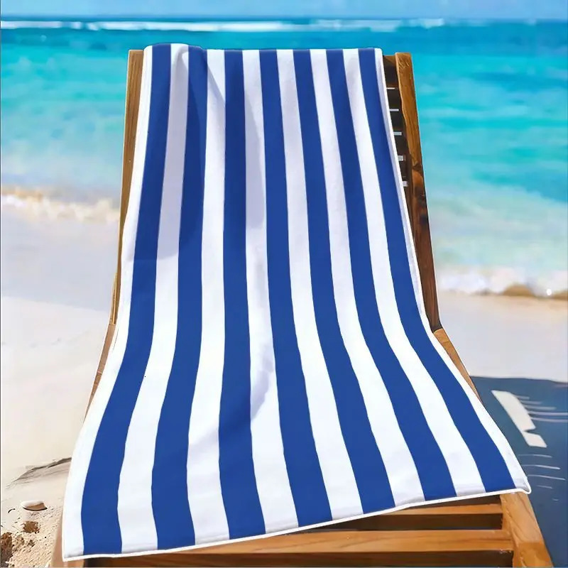 1Pc Blue and White Striped Beach Towel Super Absorbent Lightweight Beach Towel S andFreeQu ickDryingTow elSof tMic rofiberSui tablefor hasB ea 260622C - view 3