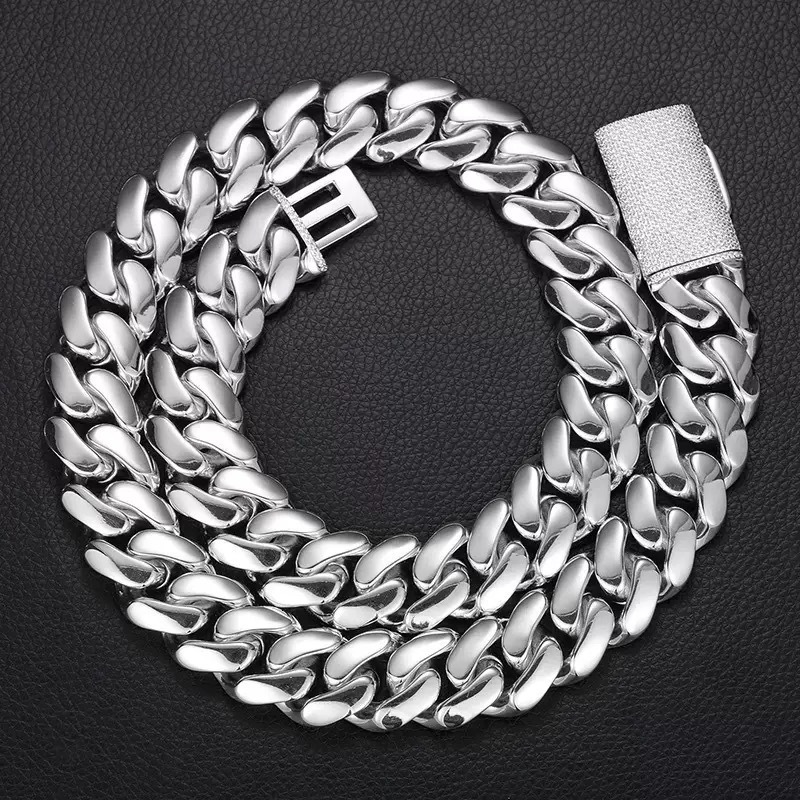 Customized inlaid lock gold plated 24mm 14k18k wide Miami chain 925 sterling silver men's Cuban necklace ice crystal moissanite clasp lab dia - view 5
