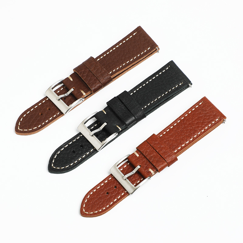 Handmade top-grain leather 20mm22mm lychee pattern cowhide mens leather watch strap with quick-release pins for smart outdoor watches