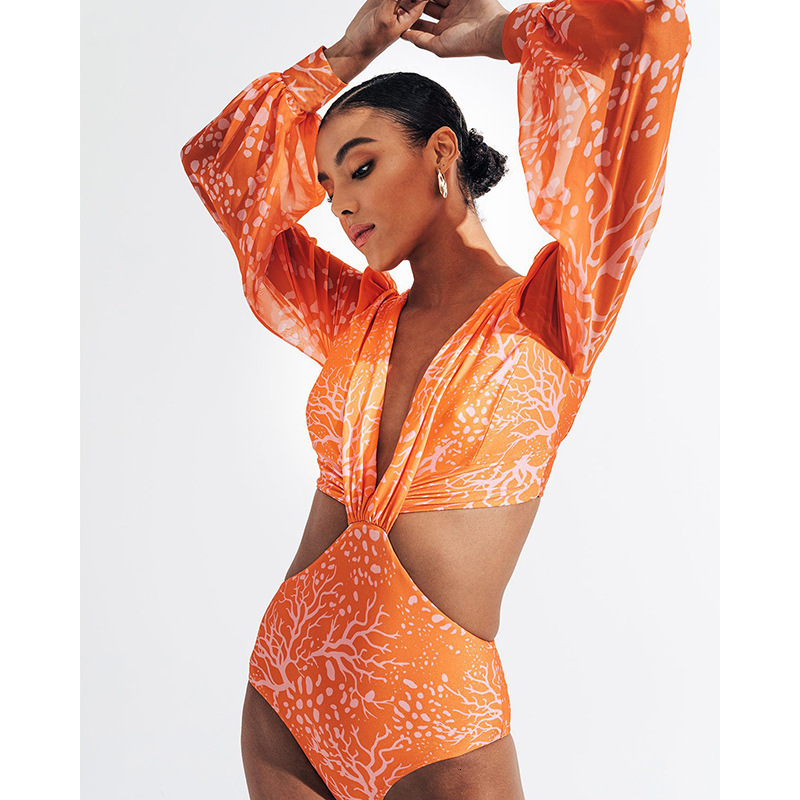 sexy backless long sleeved bikini high waisted lace up swimsuit for women 240527