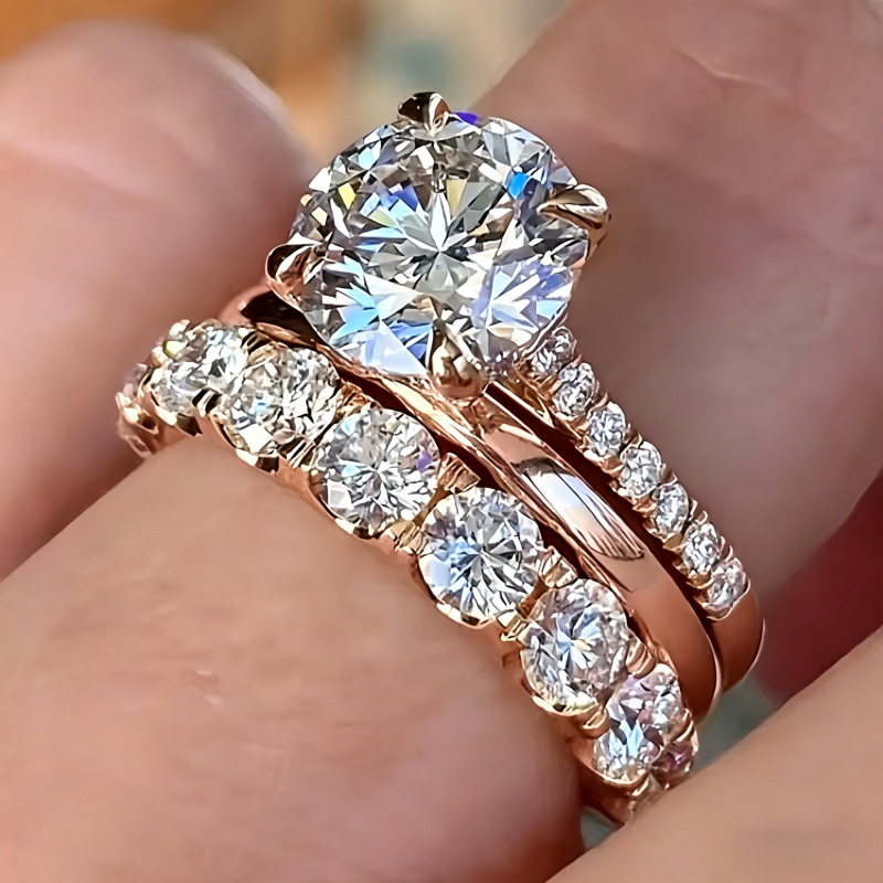 Jewelry Ring 3PCS Engagement Rings Set for Women Cubic Zirconia Wedding Sets Band Ring Non Tarnish Lightweight Color Accessories Jewelry Gift For Wome - view 5
