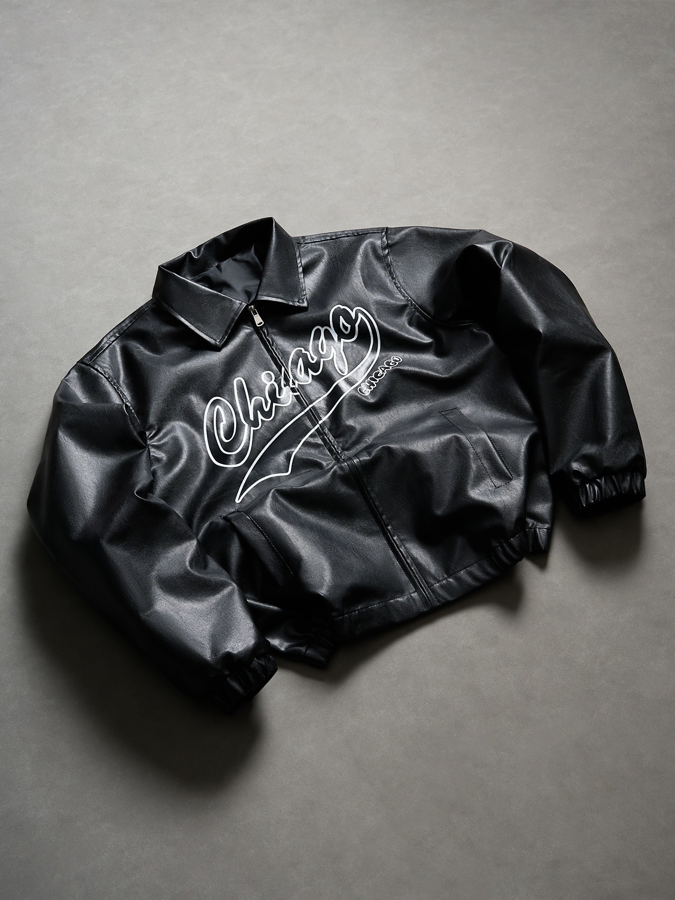 American high street fashion autumn and winter letterprint PU leather jacket 250729 - view 6