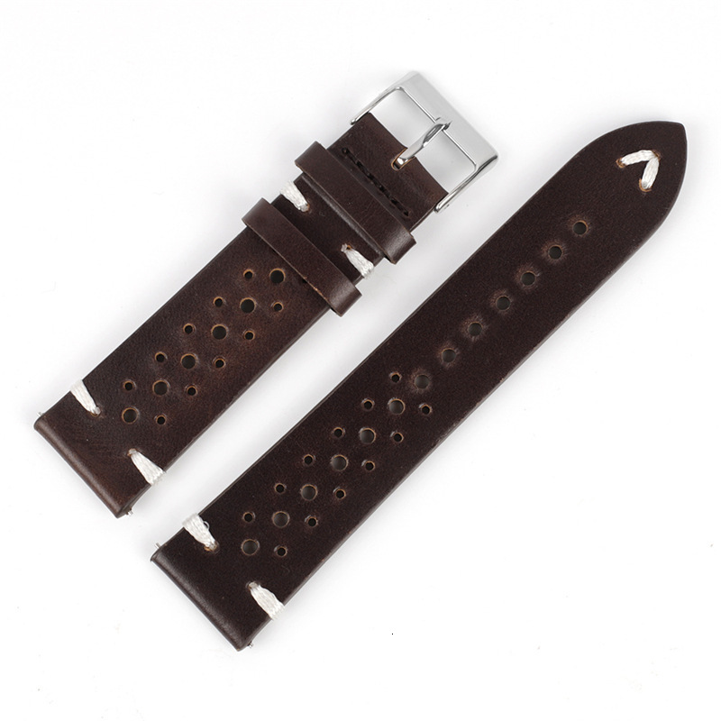 Retro Genuine Leather Watchband 18mm 20mm 22mm 24mm Calfskin Watch Straps Porous Breathable Handmade Stitching for Men 220412