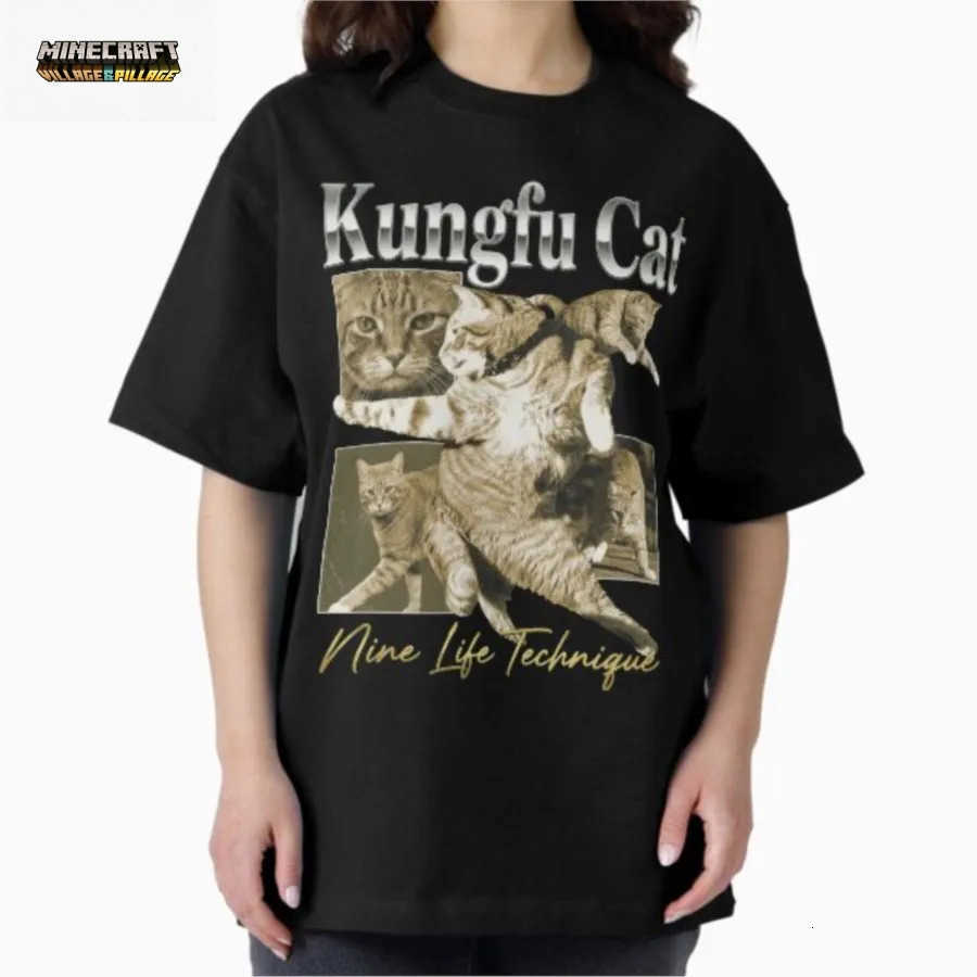 Kung Fu Cat Nine Life Technique Retro 90s Style Funny T-shirt For Men Women 100 Cotton T Shirts Short Sleeve Tops 0327-4 L2606235RK0