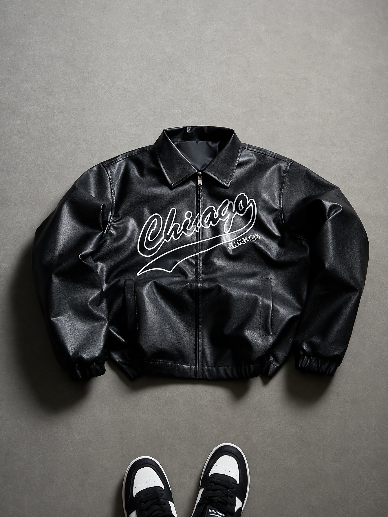 American high street fashion autumn and winter letterprint PU leather jacket 250729 - view 5