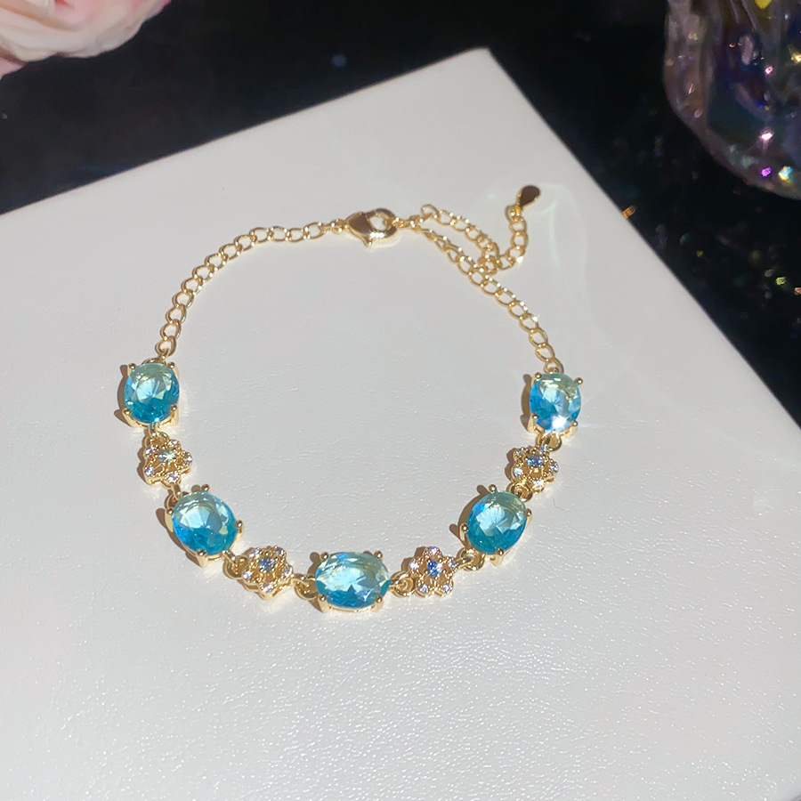 18k real gold plated zircon oval flower bracelet, popular in Japan Korea, fashionable wristband with a light luxury and high-end feel - view 6
