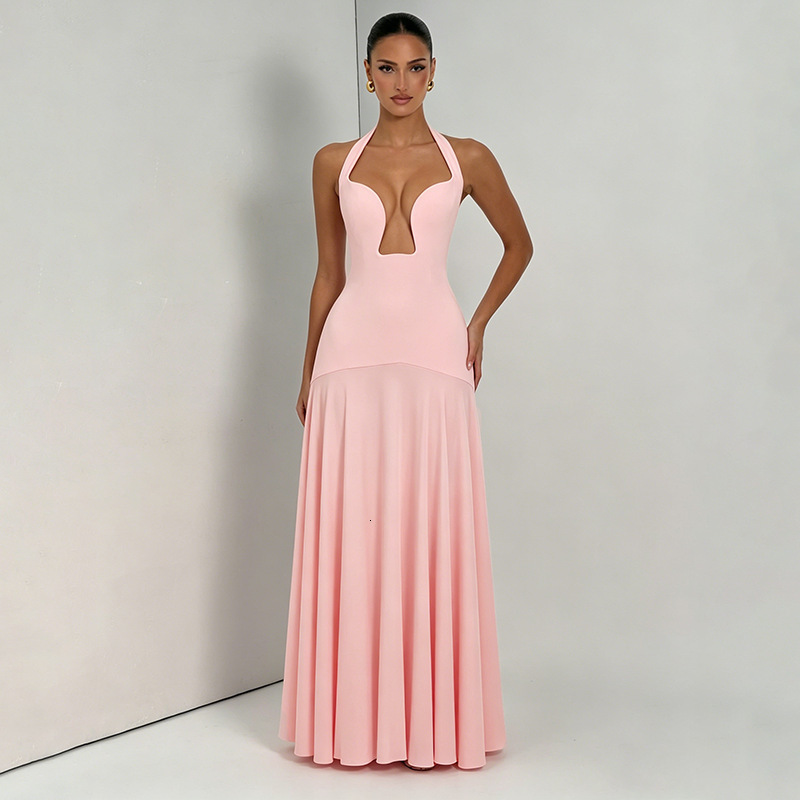 2024 Elegant Cut Out White Long Dress For Women Fashion Patchwork Pleated Backless Sling Dresses Lady Holiday Beach Robes250222