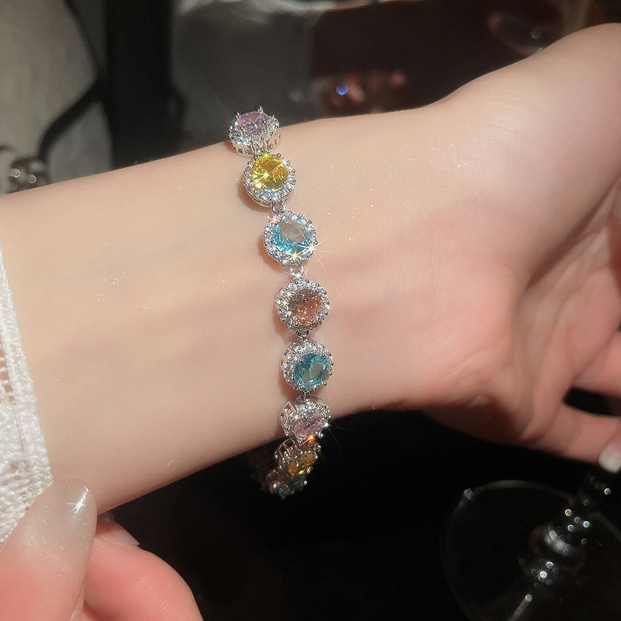 Dopamine candy-colored zircon round bracelet, light luxury niche high-end feel, exquisite and unique versatile women's jewelry - view 8