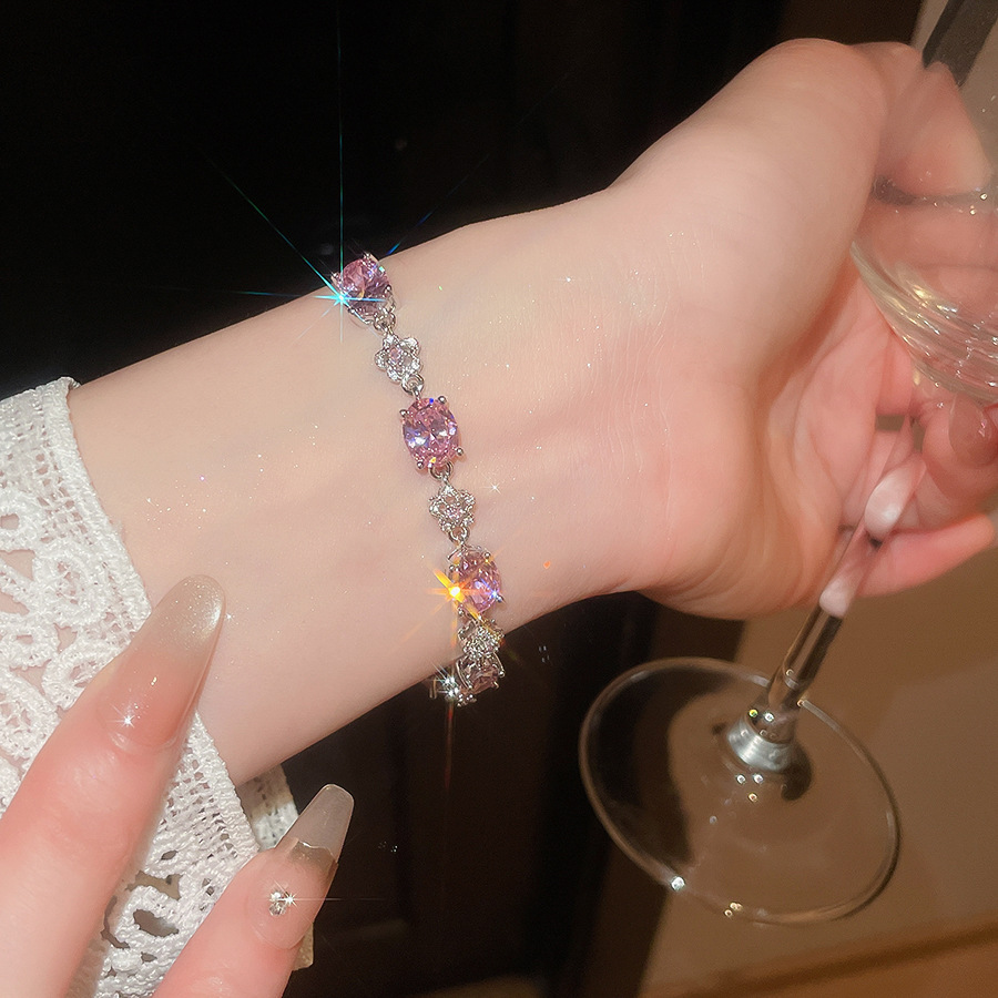 18k real gold plated zircon oval flower bracelet, popular in Japan Korea, fashionable wristband with a light luxury and high-end feel - view 7