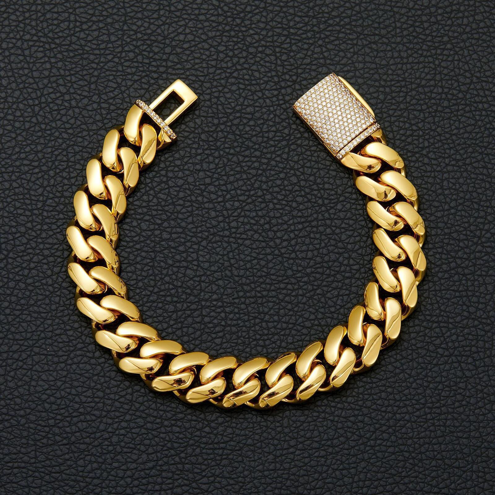 Customized inlaid lock gold plated 24mm 14k18k wide Miami chain 925 sterling silver men's Cuban necklace ice crystal moissanite clasp lab dia - view 7