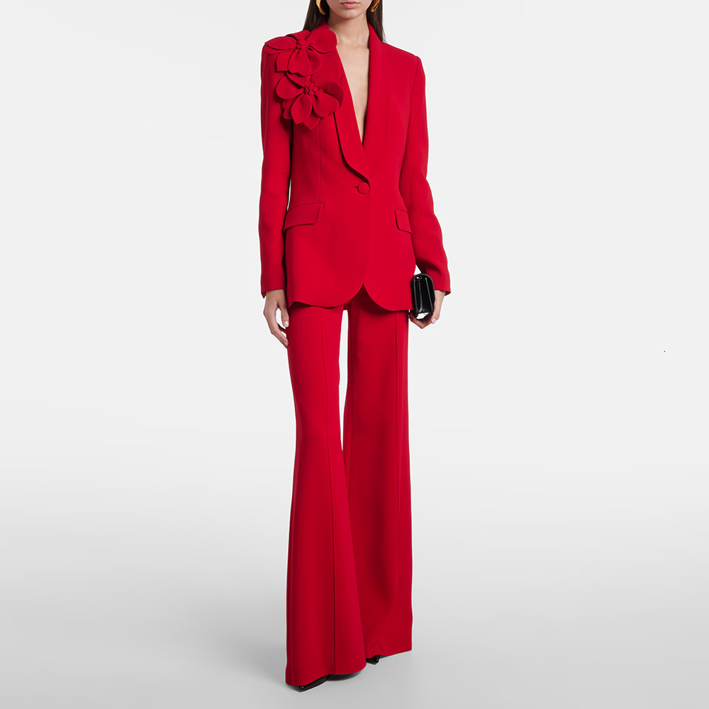 Suit Set 2026 Celebrity Fashion ThreeDimensional Floral Blazer and Trousers TwoPiece 240827