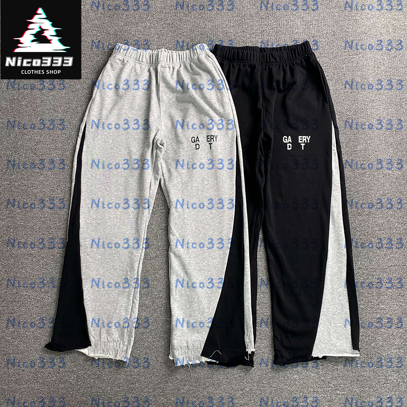 Ga Deptt Black white letters splicing color collision leg raw edge simple loose hundred street men and women casual flared sweater pants