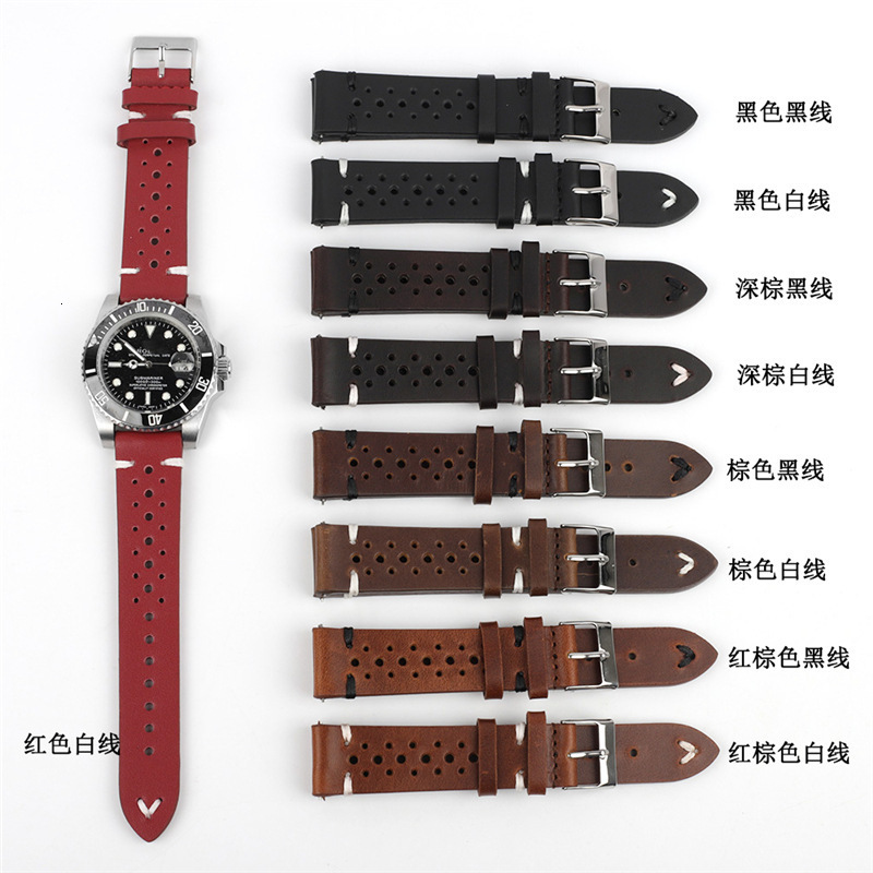 Retro Genuine Leather Watchband 18mm 20mm 22mm 24mm Calfskin Watch Straps Porous Breathable Handmade Stitching for Men 220412