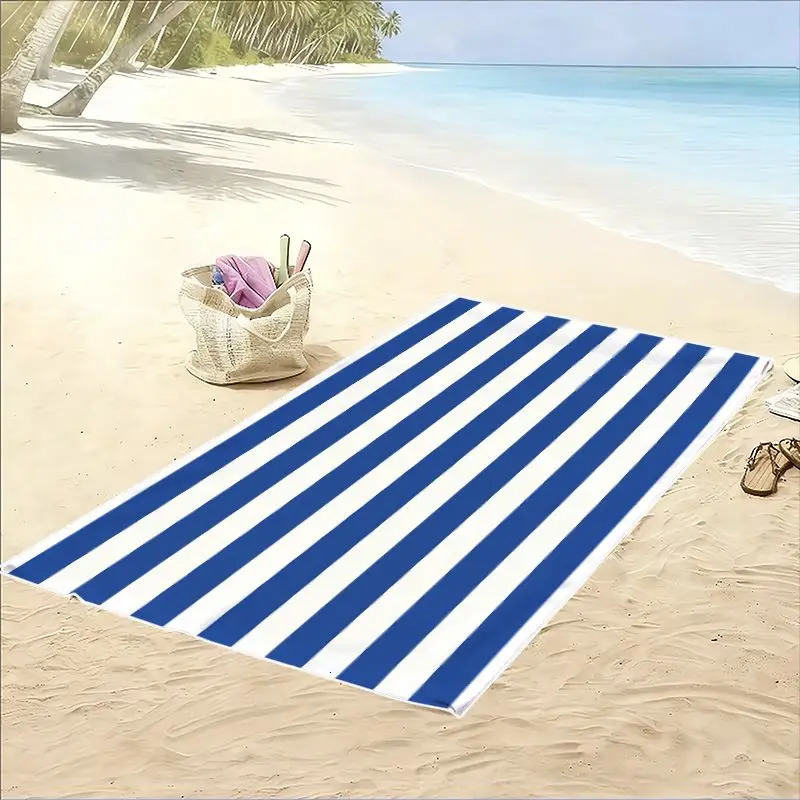 1Pc Blue and White Striped Beach Towel Super Absorbent Lightweight Beach Towel S andFreeQu ickDryingTow elSof tMic rofiberSui tablefor hasB ea 260622C - view 4