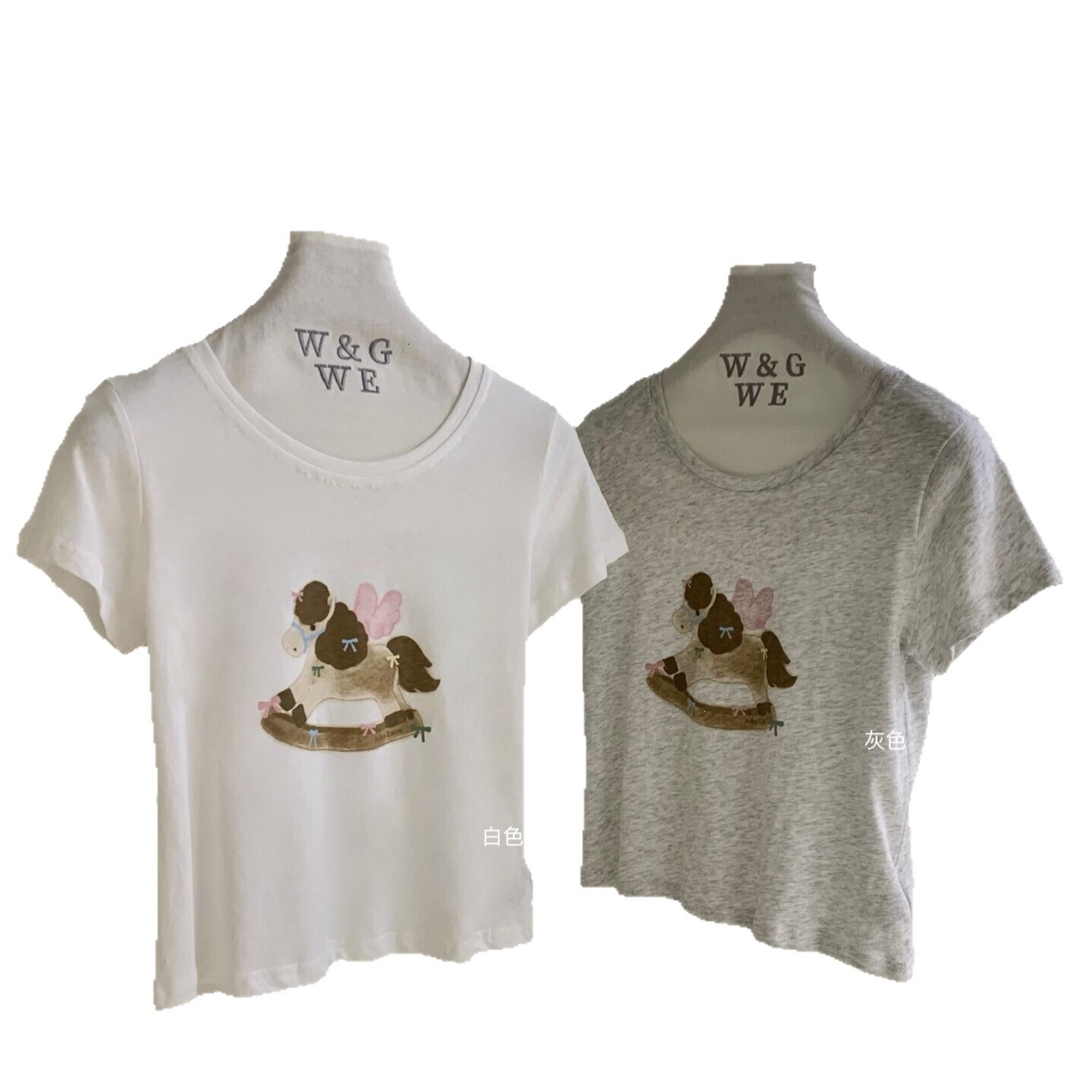 Korean Sweet Style Horse Print Versatile Loose Slimming Casual Short Sleeve T Shirt For Women W