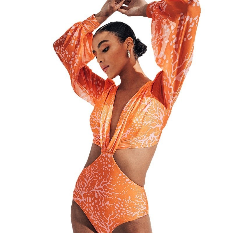sexy backless long sleeved bikini high waisted lace up swimsuit for women 240527