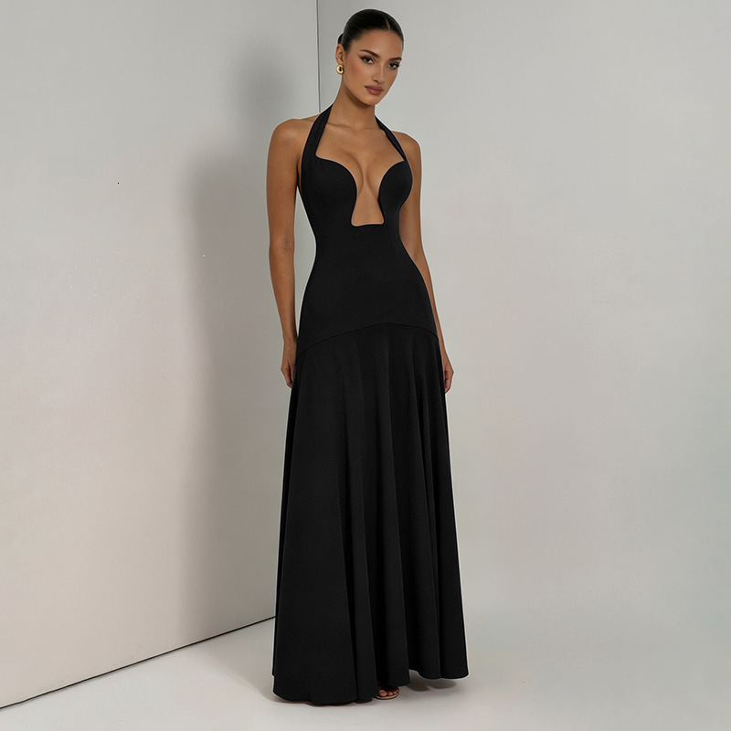 2024 Elegant Cut Out White Long Dress For Women Fashion Patchwork Pleated Backless Sling Dresses Lady Holiday Beach Robes250222