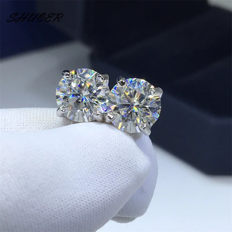 18K White Gold Pt950 Platinum Total Carat Round Brilliant Cut Pass Diamond Tester D Color 4 Prongs Stud Earrings 260622 - view 4