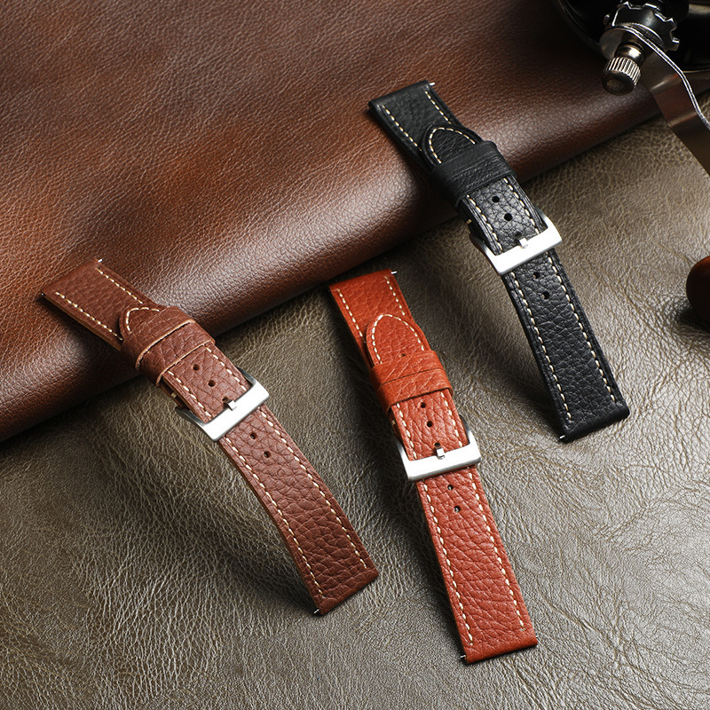Handmade top-grain leather 20mm22mm lychee pattern cowhide mens leather watch strap with quick-release pins for smart outdoor watches