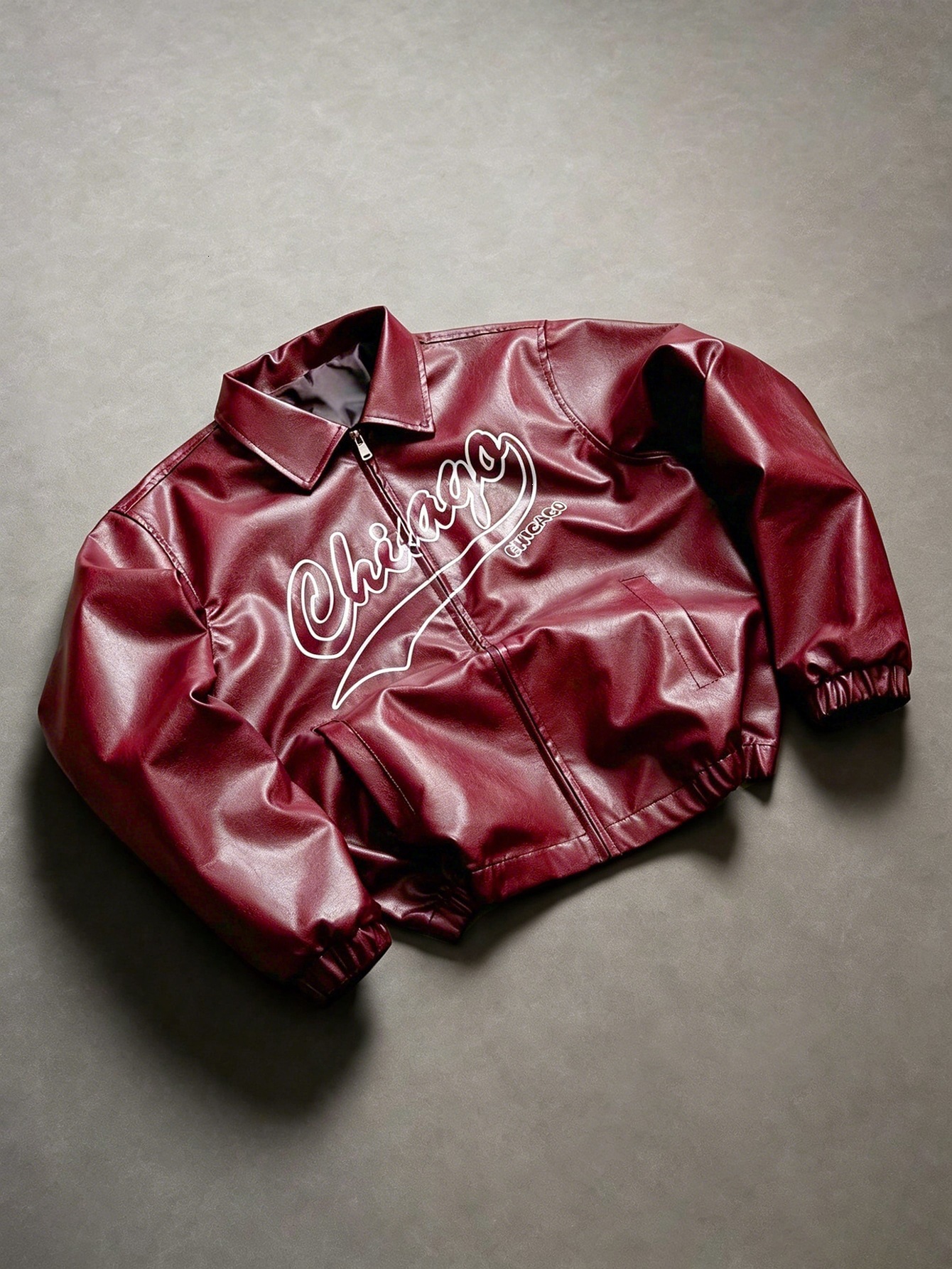 American high street fashion autumn and winter letterprint PU leather jacket 250729 - view 4