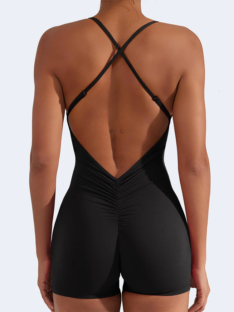 Sporty chic 2026 Spring And Summer Womens Backless Package Hip Jumpsuit Sexy Slim Yoga Wear Cross Strap OnePiece Shorts 260626 - view 7