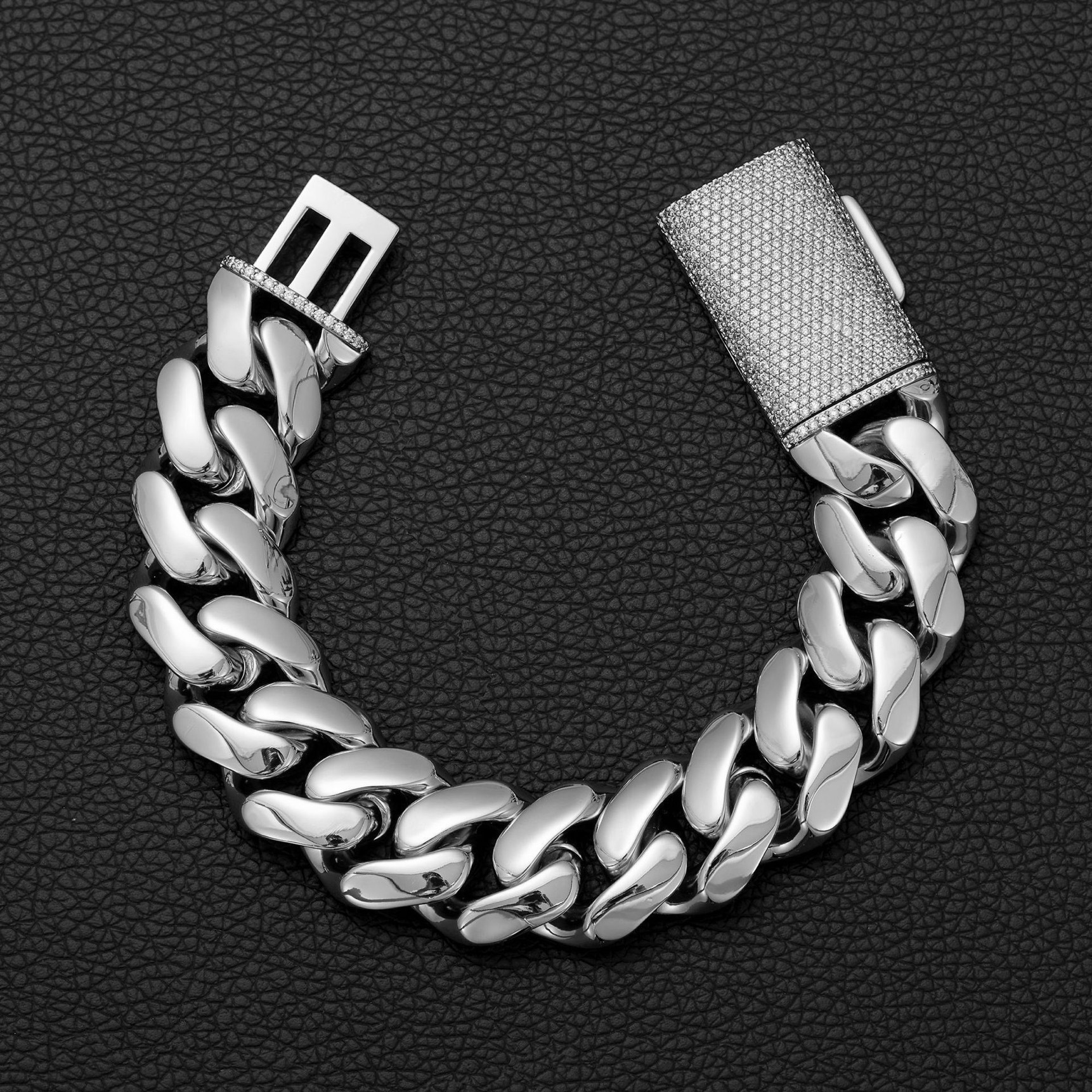 Customized inlaid lock gold plated 24mm 14k18k wide Miami chain 925 sterling silver men's Cuban necklace ice crystal moissanite clasp lab dia - view 6