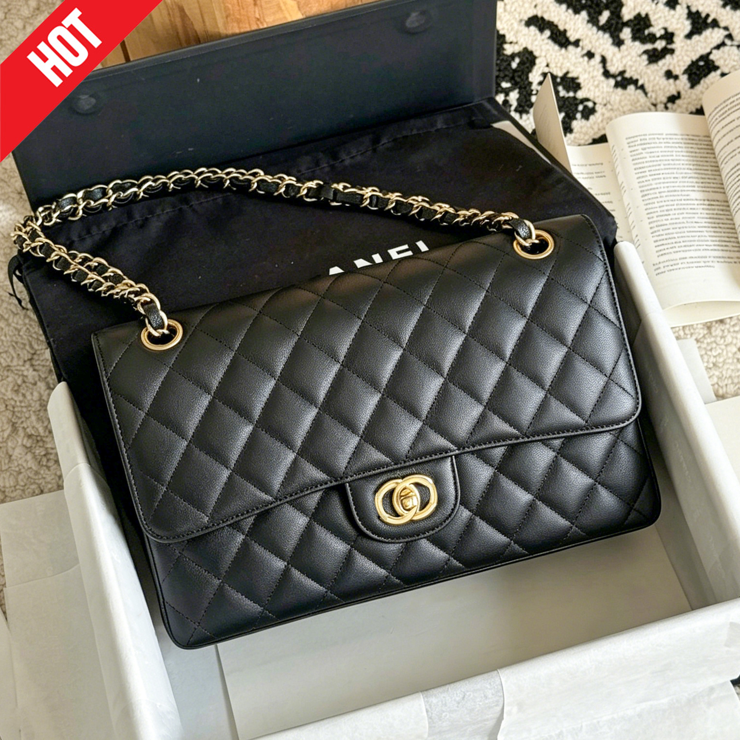 Designer Shoulder bag Luxury Classics Caviar High Quality Plaid Buckle Flap Handbag Silver Gold Chain Leather Metal Letter Gold Silver Color Women's Fashion bag 025