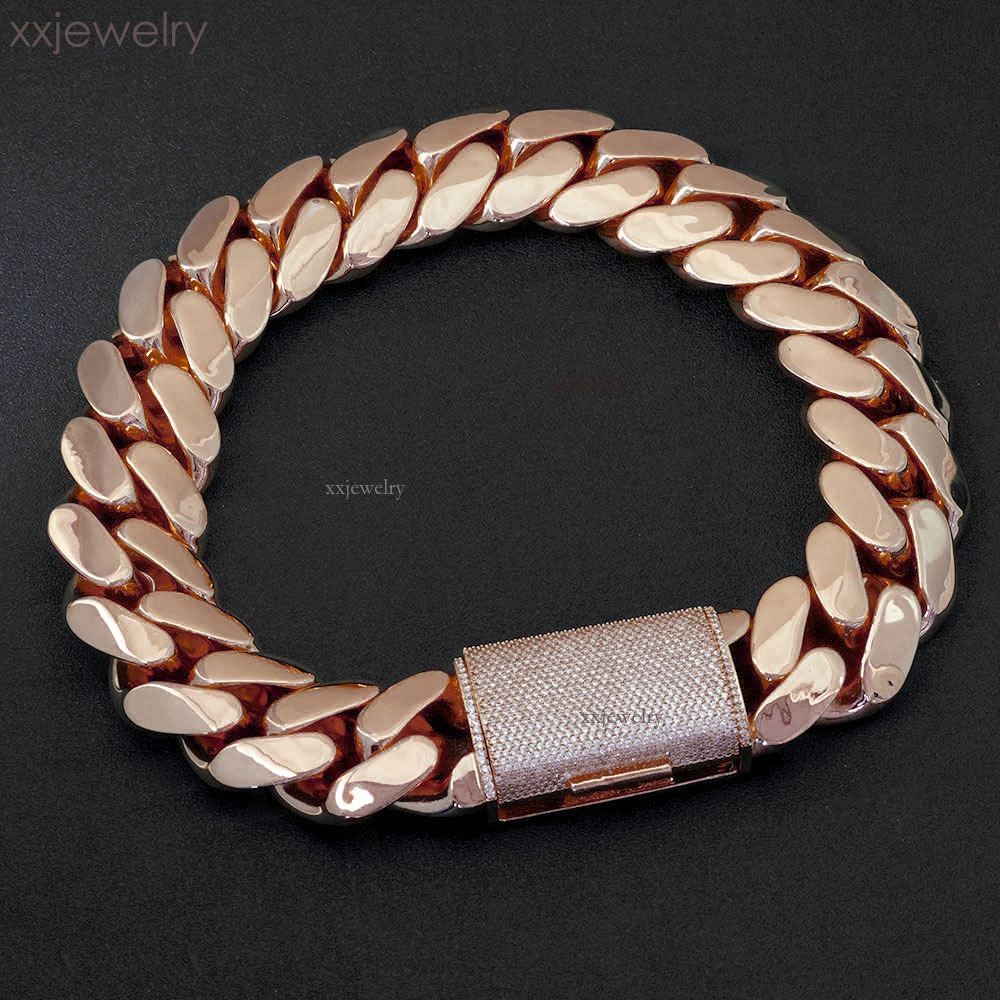VVS Moissanite Bracelet Necklaces 14K 18K Gold Plated Solid Brass Miami Cuban Link Chain Hip Hop for Men - view 5