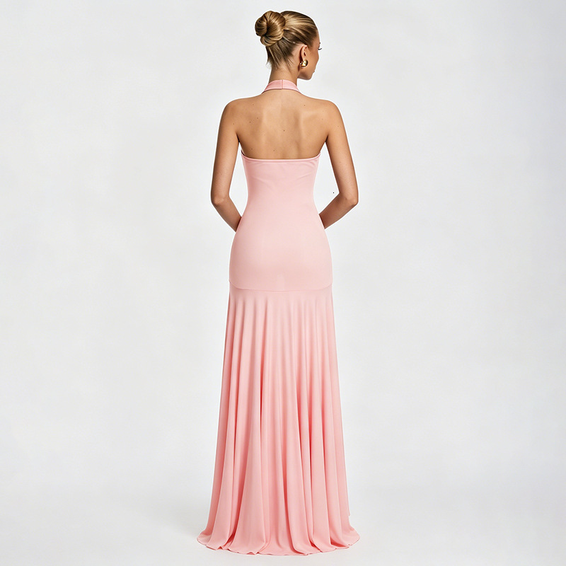 2024 Elegant Cut Out White Long Dress For Women Fashion Patchwork Pleated Backless Sling Dresses Lady Holiday Beach Robes250222