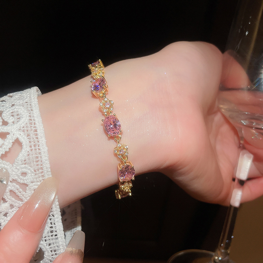 18k real gold plated zircon oval flower bracelet, popular in Japan Korea, fashionable wristband with a light luxury and high-end feel - view 3