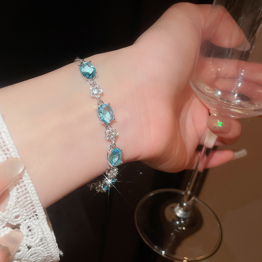 18k real gold plated zircon oval flower bracelet, popular in Japan Korea, fashionable wristband with a light luxury and high-end feel - view 4