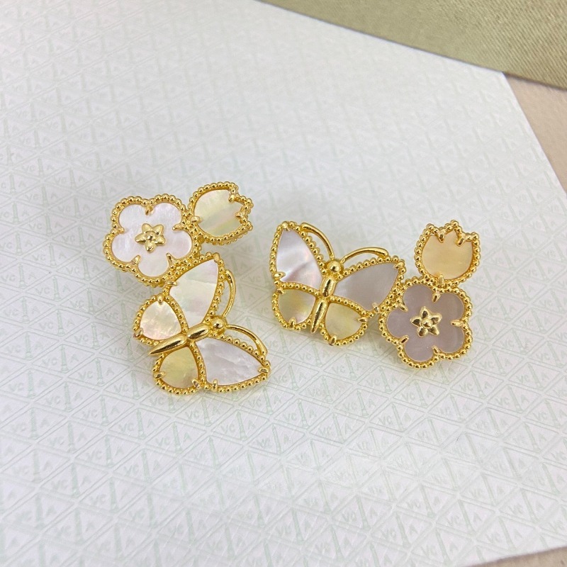 Luxury Casual Jewelry Stud Earrings Butterfly-shaped Earrings Classic and Versatile Double Flower Earrings