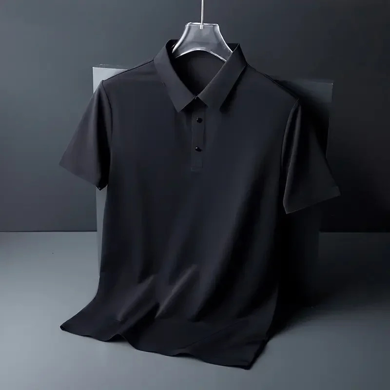 Summer Ice Silk Polo Shirt High-End T-Shirt Solid Color Half Sleeve Non-Marking Casual Lapels Business Thin Menswear 260618 - view 4