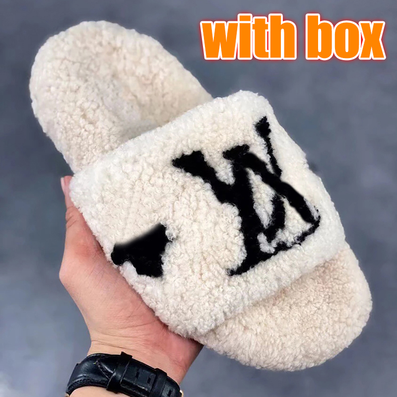 Designer Shoes Luxury Fluffy Shearling Slide Slippers Women Soft Wool Furry Open Toe Sandals Embroidered Letter Warm Indoor Outdoor Cozy Platform Slides Size 35-46