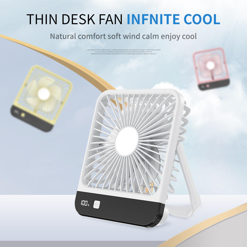 Ultra Thin Fold Desk Fan Digital Display USB Recharge Quiet Camping Fan