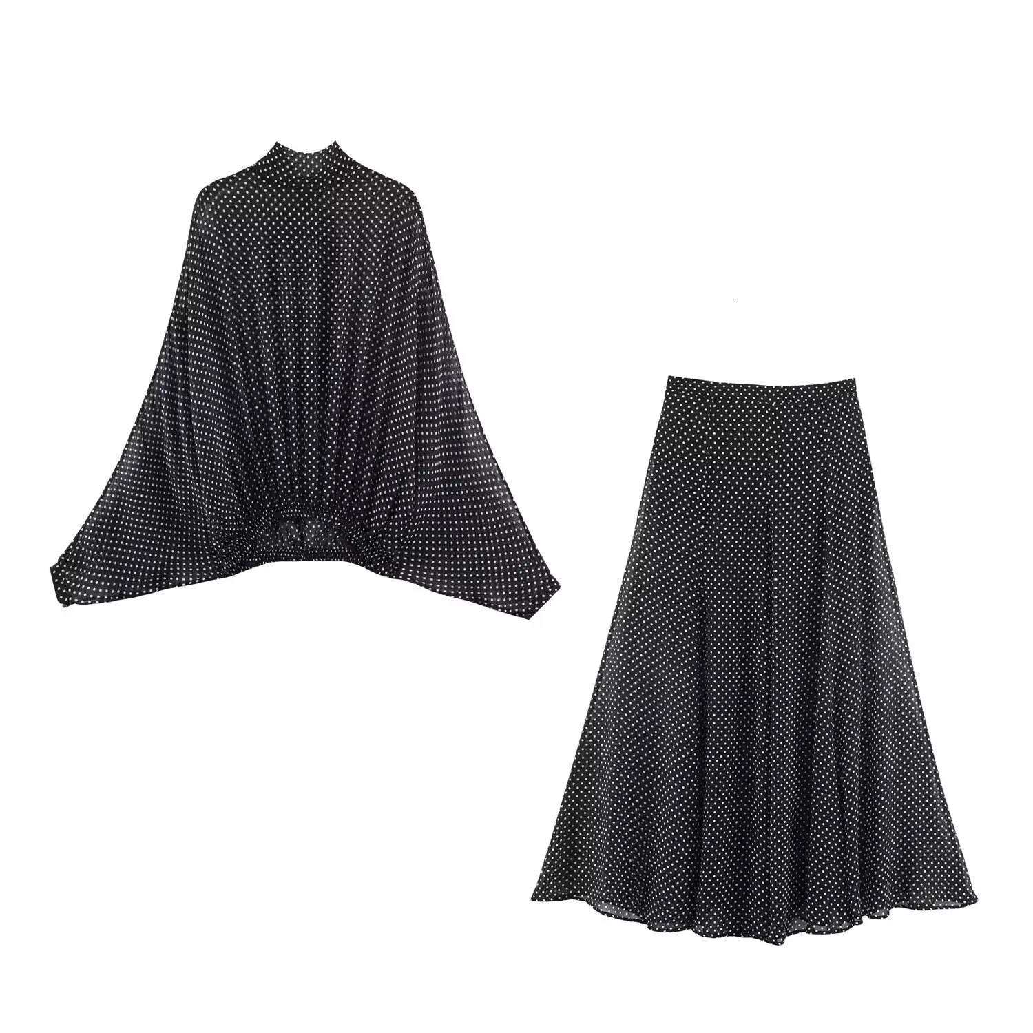 Polka Dot Printed Midi Skirts Two Piece Sets for Women Summer Chic Bow Tied Blouse Top Suits Woman 2 Piece Outfits 260618CJ - view 3