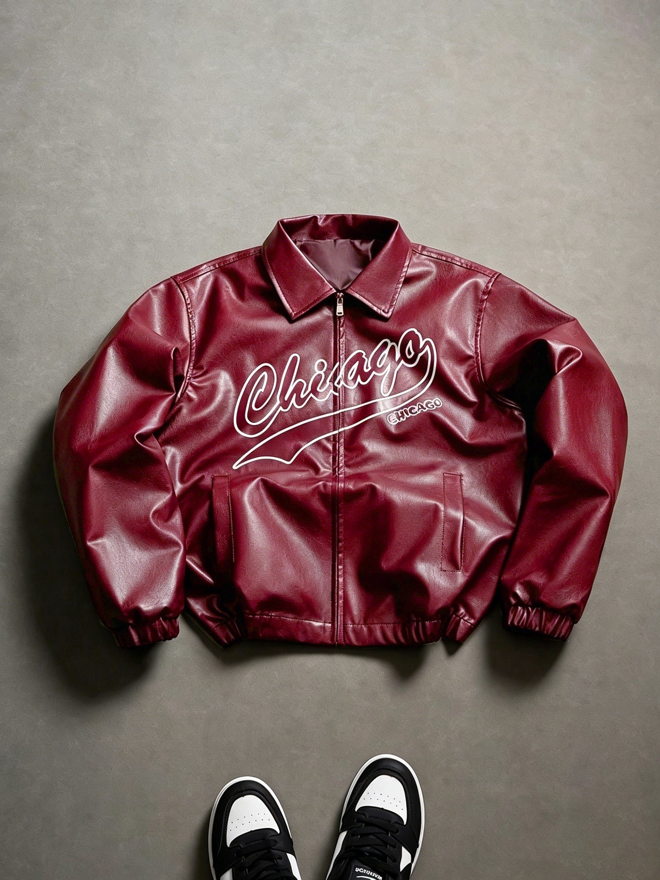 American high street fashion autumn and winter letterprint PU leather jacket 250729 - view 8