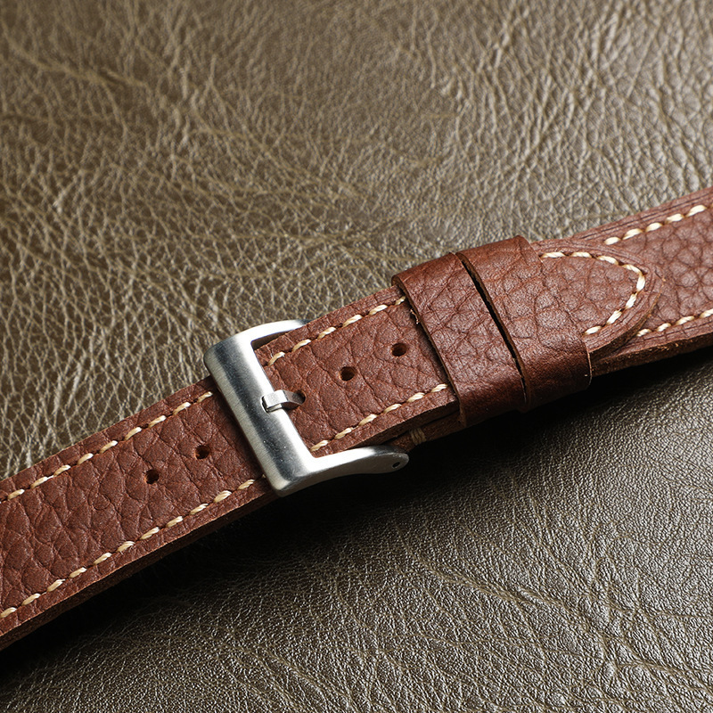 Handmade top-grain leather 20mm22mm lychee pattern cowhide mens leather watch strap with quick-release pins for smart outdoor watches