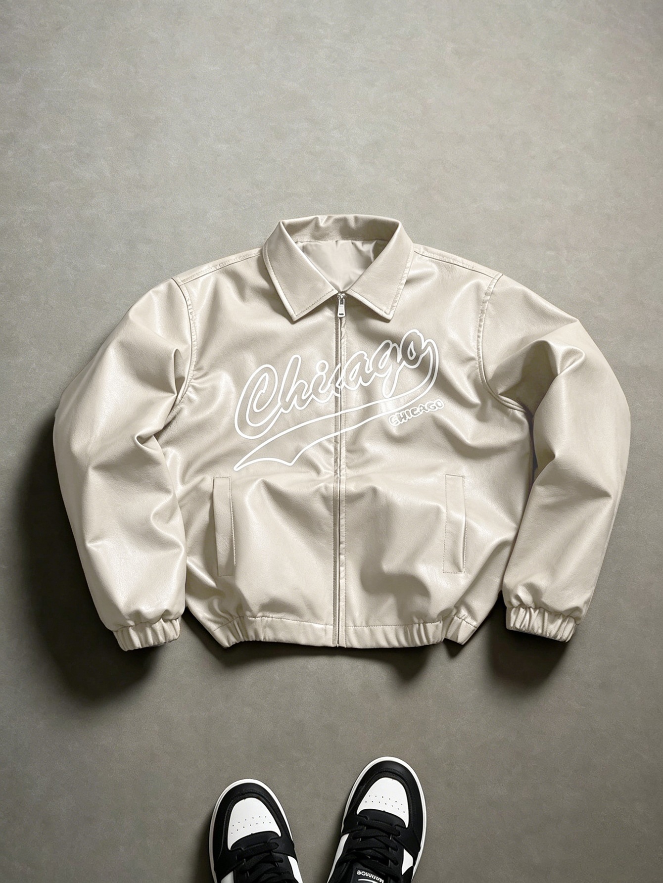 American high street fashion autumn and winter letterprint PU leather jacket 250729 - view 9