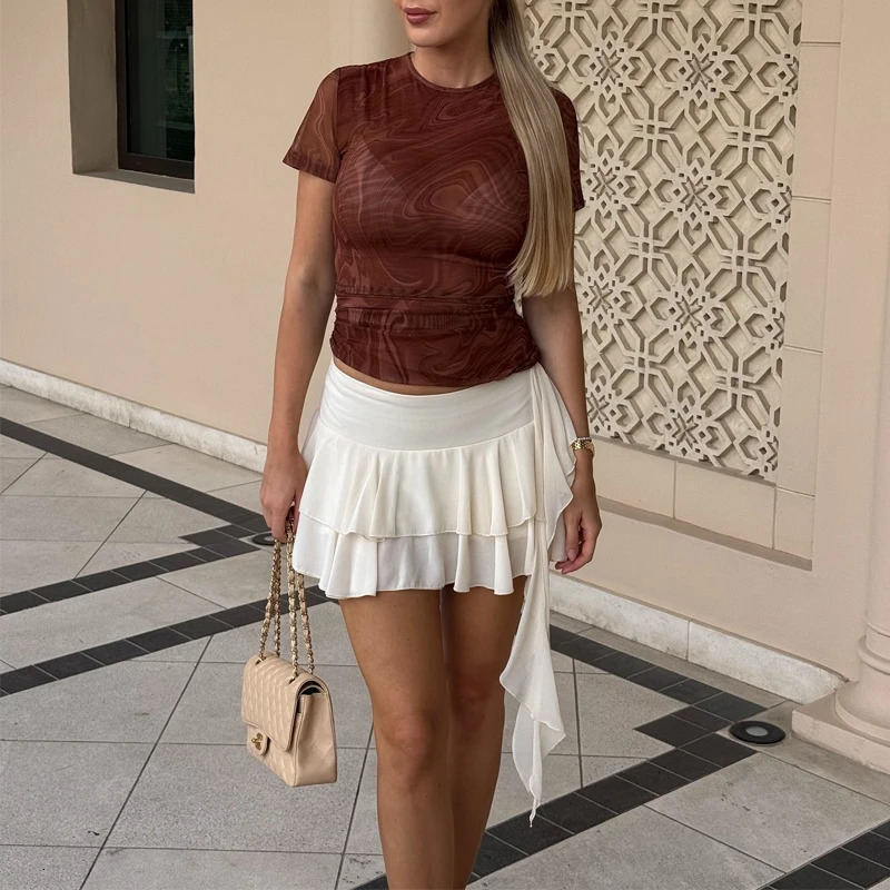 MUJER Pleated Mini Skirt Women Polka Dot Skorts for Womens Skirts Ruffle Mid Waist Layered Short Woman 260626 - view 7