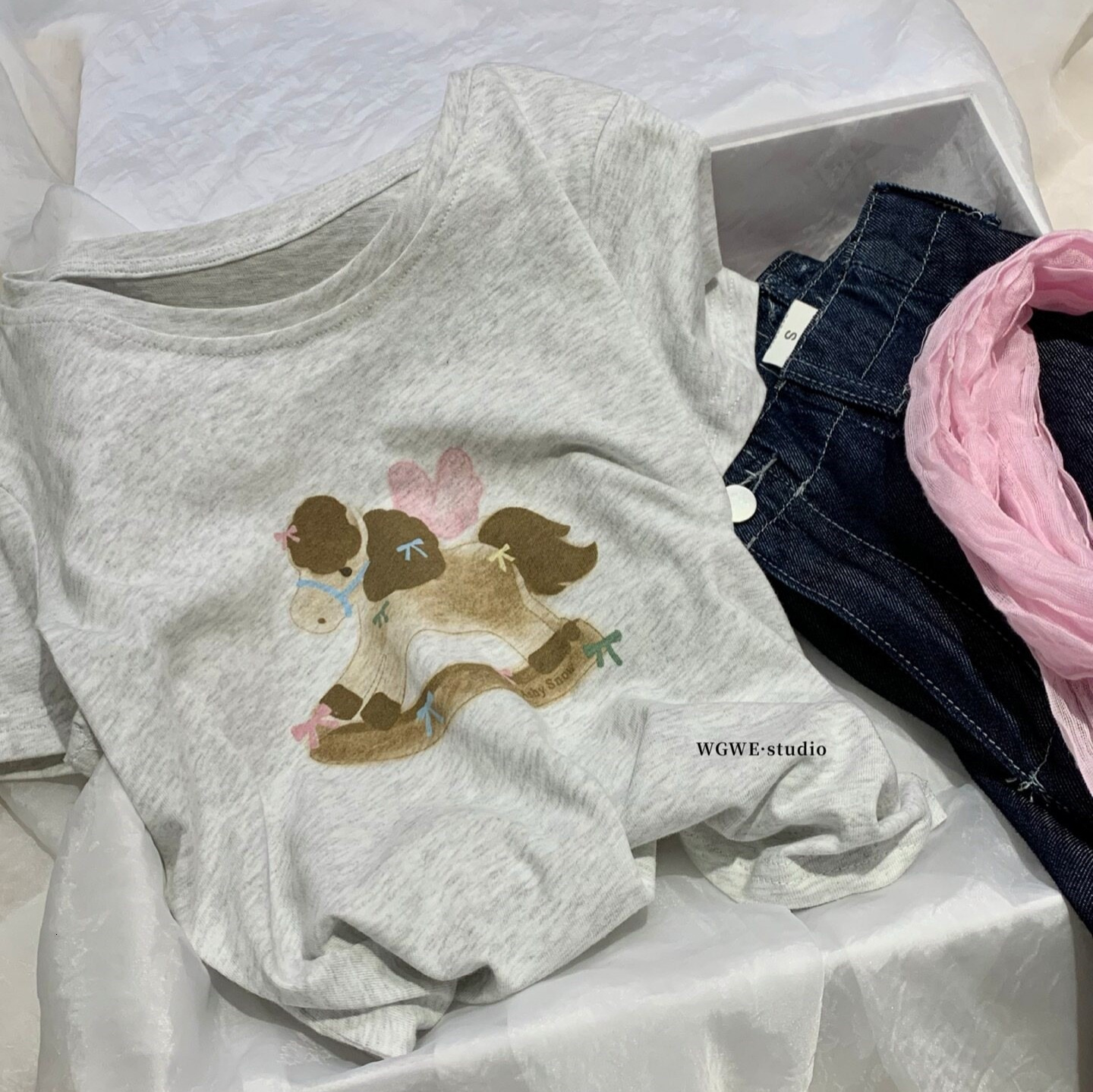 Korean Sweet Style Horse Print Versatile Loose Slimming Casual Short Sleeve T Shirt For Women W - view 3
