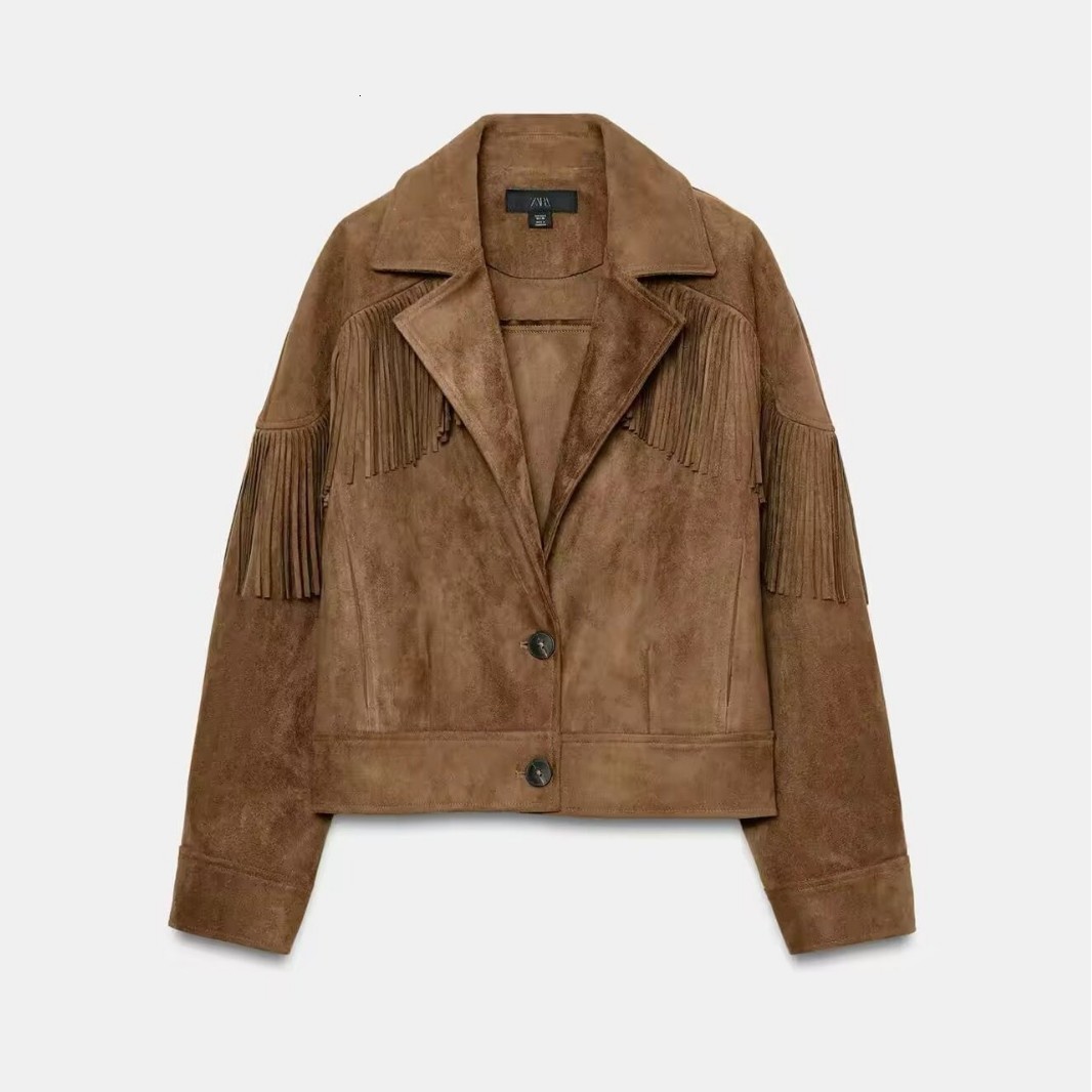 New style womens lapel tassel suede textured loose casual fashion jacket coat top 250811