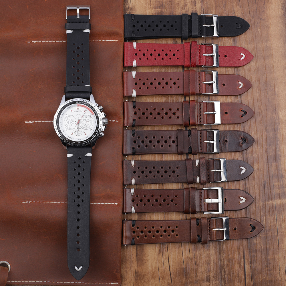 Retro Genuine Leather Watchband 18mm 20mm 22mm 24mm Calfskin Watch Straps Porous Breathable Handmade Stitching for Men 220412