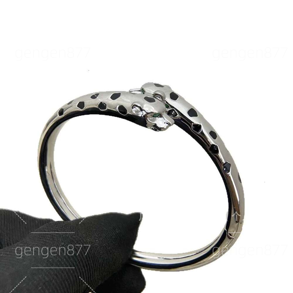 Narrow Open Bangle With Double Leopard Head & Spotted Design, Full Diamond Inlaid Fashion Couple Jewelry