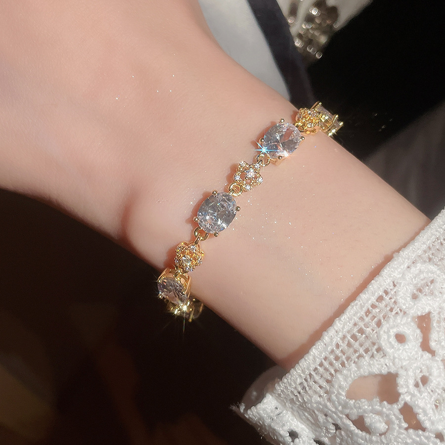 18k real gold plated zircon oval flower bracelet, popular in Japan Korea, fashionable wristband with a light luxury and high-end feel - view 9