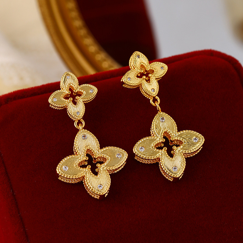 Jewelry Set Four Leaf Clover Gold Earrings Necklace Bracelet for Women Premium Material Craftsmanship Made with high-quality gold plated alloy - view 9